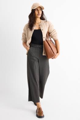 Jersey trousers with belt - high-rise waist - wide leg
