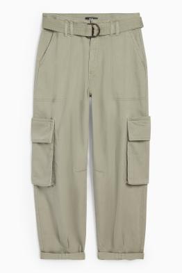 Pantaloni cargo cu curea - talie înaltă - tapered fit