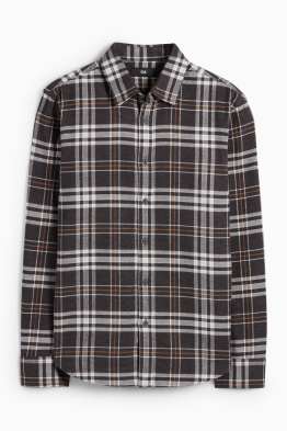 Cămașă din flanel - regular fit - guler Kent - în carouri