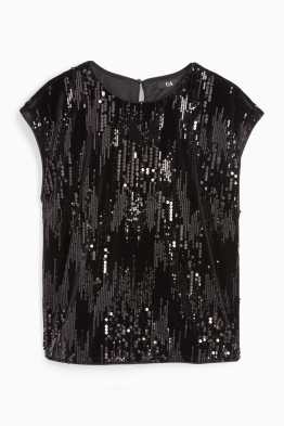Tricou din catifea cu paiete - regular fit