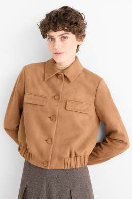 Blazer crop - imitație de piele întoarsă