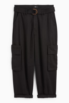 Pantaloni cargo cu curea - talie înaltă - tapered fit