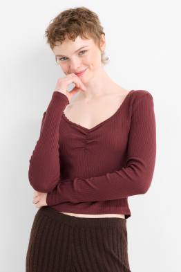 Langarmshirt - Slim Fit - gerippt