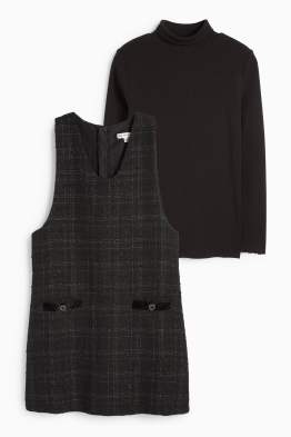 Set - bluză cu guler rulat și rochie din bouclé - 2 piese