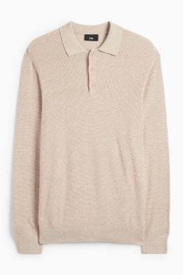 Tricou polo cu mânecă lungă - regular fit - din tricot - structurat