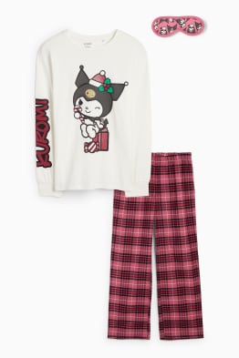 Kuromi - set - pijama cu pantaloni din flanel și mască de dormit