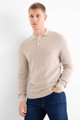 Tricou polo cu mânecă lungă - regular fit - din tricot - structurat