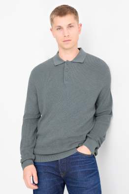 Tricou polo cu mânecă lungă - regular fit - din tricot - structurat