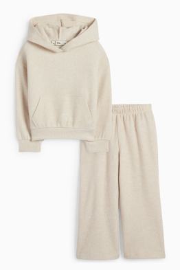 Set - pulover cu glugă și pantaloni din tricot - reiați - 2 piese
