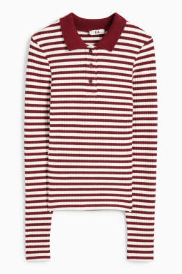 Long sleeve polo shirt - slim fit - ribbed - embroidered