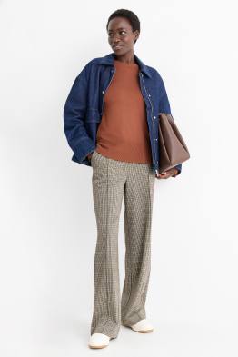 Pantaloni din jerseu - talie înaltă - wide leg - în carouri