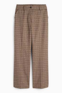 Pantaloni de stofă - talie medie - wide leg - în carouri