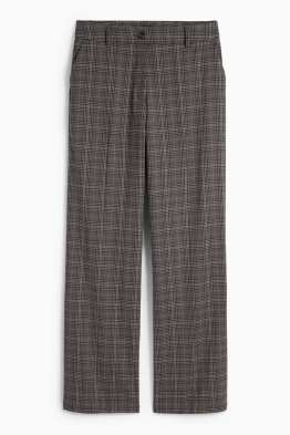 Pantaloni de stofă - talie medie - wide leg - în carouri