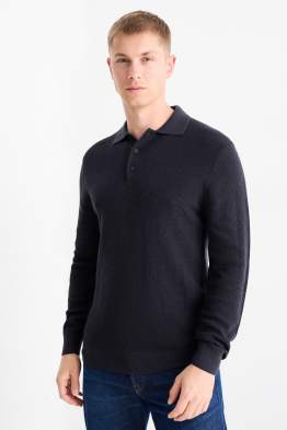Tricou polo cu mânecă lungă - regular fit - din tricot - structurat