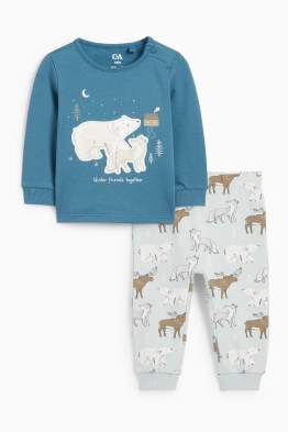 Lup și urs polar - pijama bebeluși - 2 piese