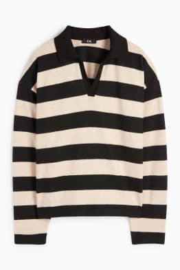 Tricou polo cu mânecă lungă - din tricot - cu dungi
