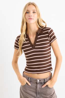 Tricou polo crop - slim fit - reiat - cu dungi