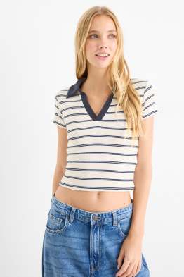 Tricou polo crop - slim fit - reiat - cu dungi