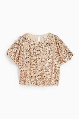 Tricou cu mânecă scurtă din catifea cu paiete