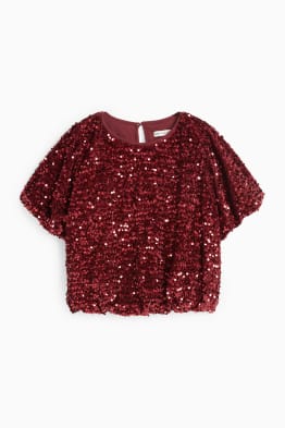 Tricou cu mânecă scurtă din catifea cu paiete
