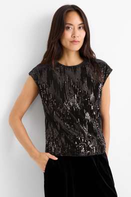 Tricou din catifea cu paiete - regular fit