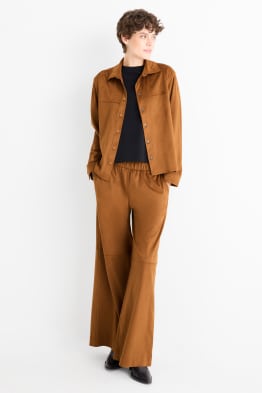 Pantaloni - talie medie - straight fit - imitație de piele întoarsă
