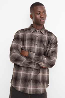 Cămașă din flanel - relaxed fit - guler Kent - în carouri
