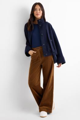 Manšestrové kalhoty - mid waist - wide leg - LYCRA®