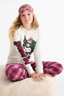 Kuromi - set - pijama cu pantaloni din flanel și mască de dormit