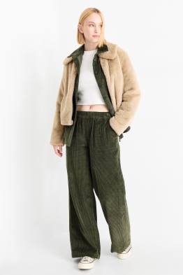 Corduroy trousers - mid-rise waist - wide leg