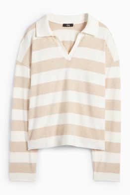 Tricou polo cu mânecă lungă - din tricot - cu dungi