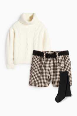 Set - pulover cu guler rulat, pantaloni scurți și dresuri - 3 piese