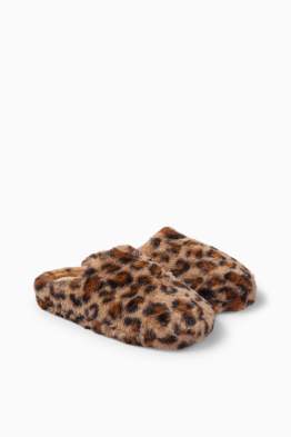 Papuci de casă din blană artificială - imprimeu de leopard