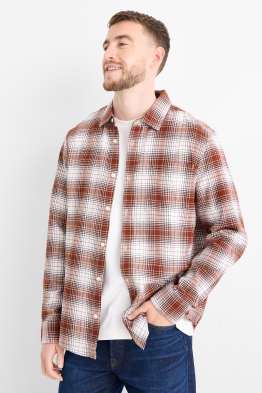 Cămașă din flanel - regular fit - guler Kent - în carouri