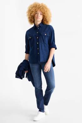 Straight jeans cu ștrasuri - talie medie