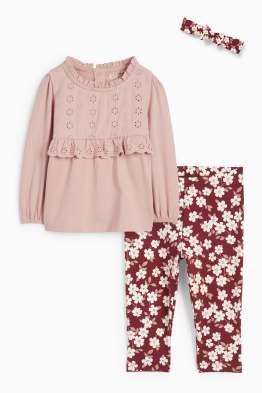 Floricele - compleu bebeluși - broderie englezească - 3 piese