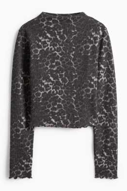 Tricou crop cu mânecă lungă - slim fit - imprimeu de leopard