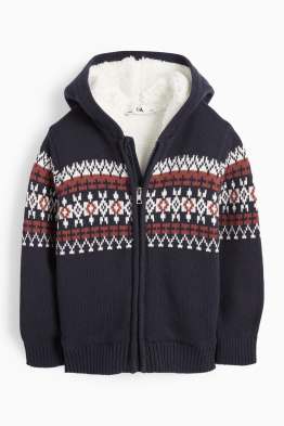 Cardigan tricotat cu glugă - cu model