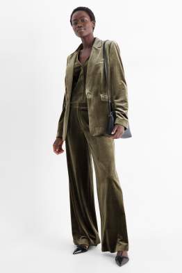 Pantaloni office din catifea - talie medie - wide leg