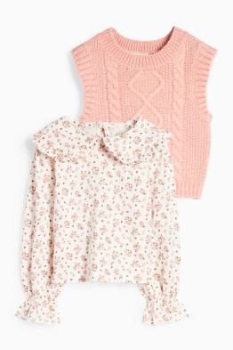 Set - tricou cu mânecă lungă și vestă pulover - 2 piese