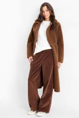 Manšestrové kalhoty - mid waist - wide leg