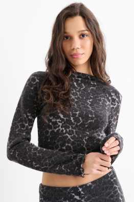Tricou crop cu mânecă lungă - slim fit - imprimeu de leopard