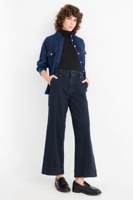 Crop wide leg jeans - talie înaltă