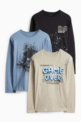 Multipack 3 buc. - skater și gaming - tricou cu mânecă lungă