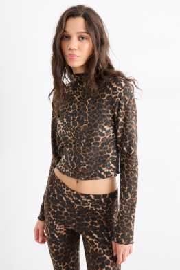 Tricou crop cu mânecă lungă - slim fit - imprimeu de leopard