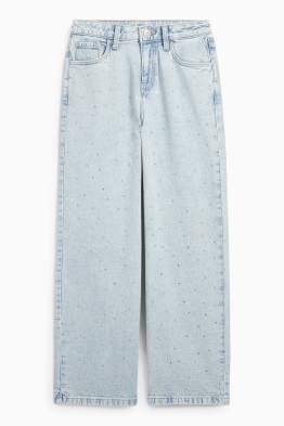 Wide leg jeans cu ștrasuri