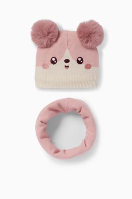 Kawaii - set - căciulă cu ciucure și fular circular - 2 piese