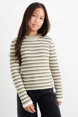 Chenille-Pullover - gerippt - gestreift
