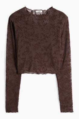 Set - tricou crop cu mânecă lungă și top - slim fit - cu flori