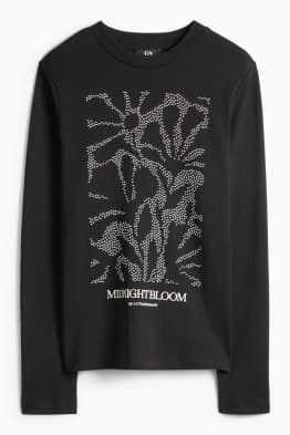 Tricou cu mânecă lungă cu ștrasuri - regular fit